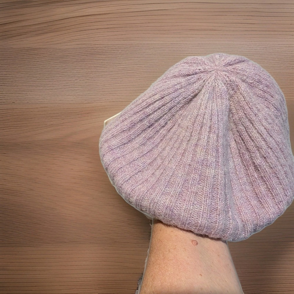 Sasso+Smyth Wool Alpaca Nylon Blend Pink Womens Beanie Cap Boho Glitter Shine